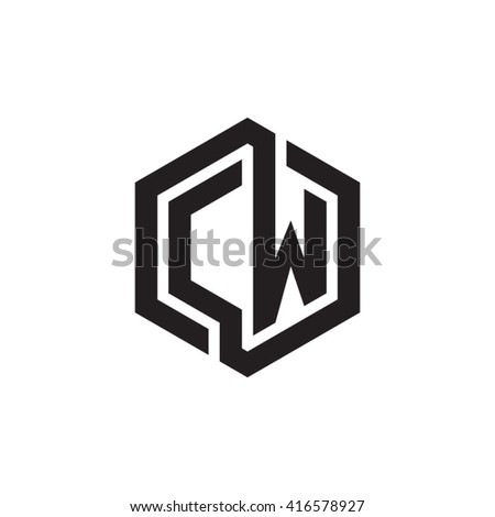 CW initial letters loop linked hexagon monogram logo