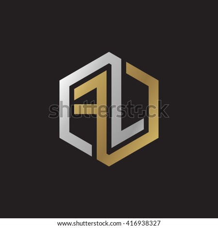 FL initial letters loop linked hexagon elegant logo golden silver black background