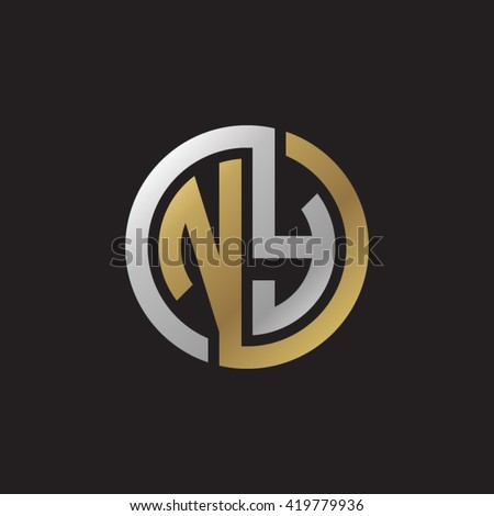 NY initial letters looping linked circle elegant logo golden silver black background Stok fotoğraf © 