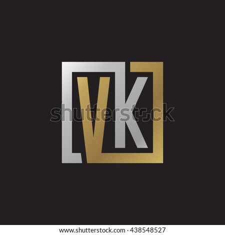 VK initial letters looping linked square elegant logo golden silver black background