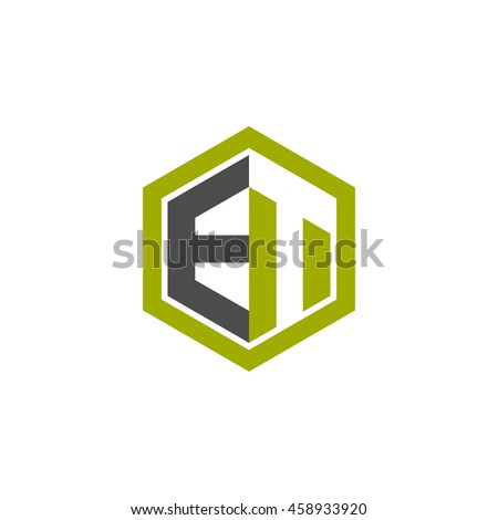 Initial letters ET negative space hexagon shape logo green
