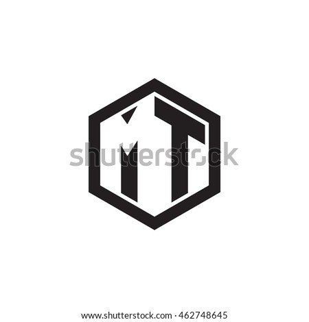 Initial letters MT negative space hexagon shape monogram logo