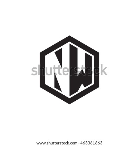 Initial letters NW negative space hexagon shape monogram logo