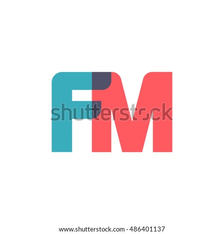 uppercase FM logo, modern classic pale blue red overlap transparent logo