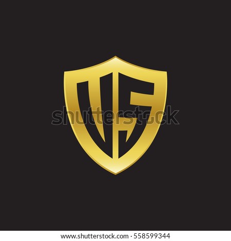 Initial letters US, VS, shield shape gold logo