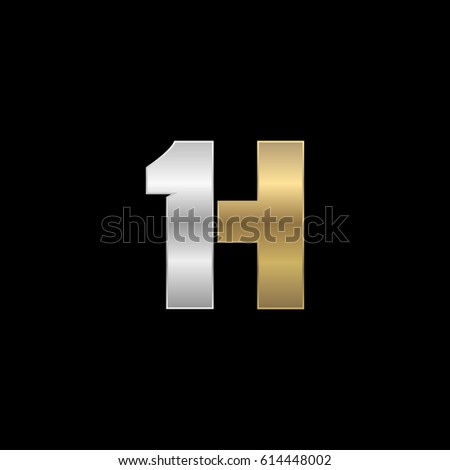 Initial logo, combining letter and number, H and 1, gold silver black background