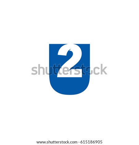 Initial letter and number logo, U and 2, 2U, U2, negative space blue