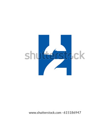 Initial letter and number logo, H and 2, H2, 2H, negative space blue