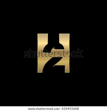 Initial letter and number logo, H and 2, H2, 2H, negative space gold