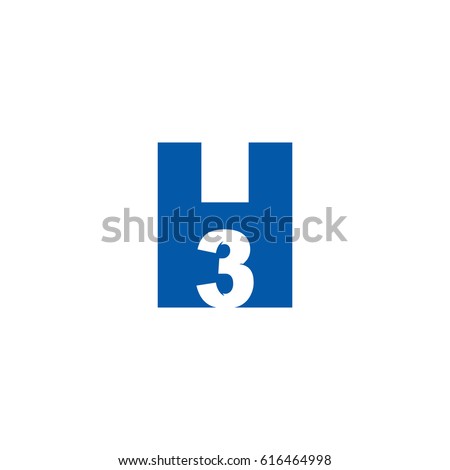 Initial letter and number logo, H and 3, H3, 3H, negative space flat blue