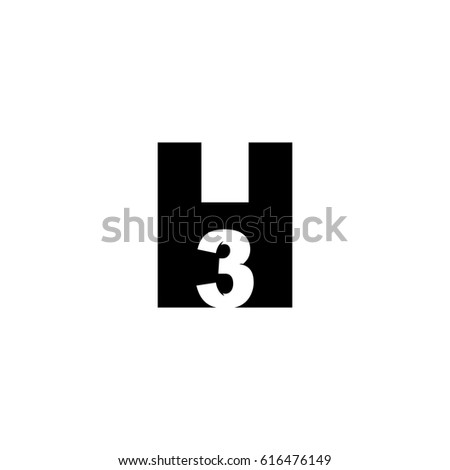Initial letter and number logo, H and 3, H3, 3H, negative space black