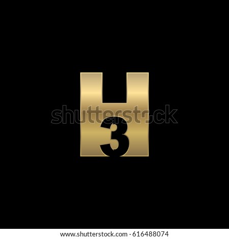 Initial letter and number logo, H and 3, H3, 3H, negative space gold