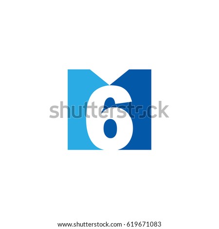 Initial letter and number logo, M and 6, M6, 6M, negative space flat blue