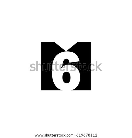 Initial letter and number logo, M and 6, M6, 6M, negative space black