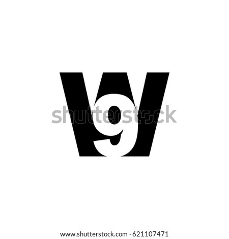 Initial letter and number logo, W and 9, W9, 9W, negative space black