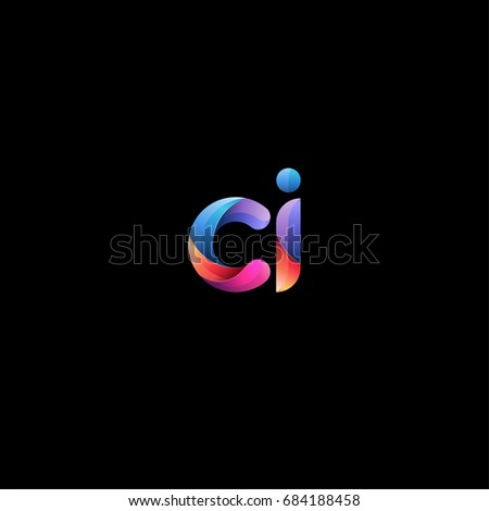 Initial lowercase letter ci, curve rounded logo, gradient vibrant colorful glossy colors on black background