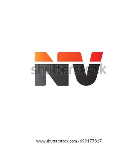 Initial letter NV, straight linked line bold logo, gradient fire red black colors