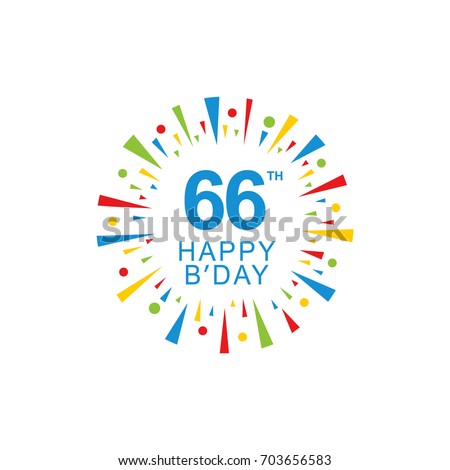 66th Happy Birthday logo, circle shape, colorful sunburst, red blue green yellow color