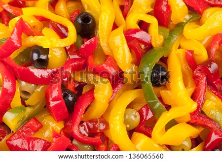 Roasted peppers with black olives.