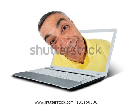 Surprised man with notebook and WOW expression on white backgound.