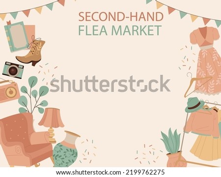 Flat design second hand flea market photocall Vector illustration.
