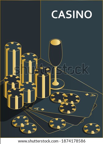 Casino banner. Chips, drink and ace cards. Vector illustration