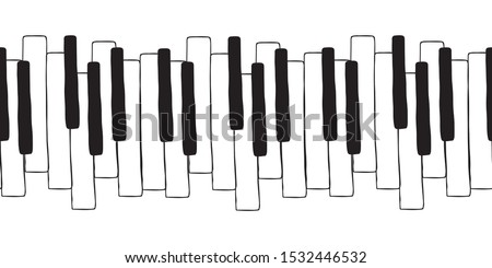 Chaotic Pianoforte musical grand piano octaves, sketch  drawing. Vector seamless doodle pattern with hand drawn piano, harpsichord  keys. Musical octave, notes in musical  Western scale