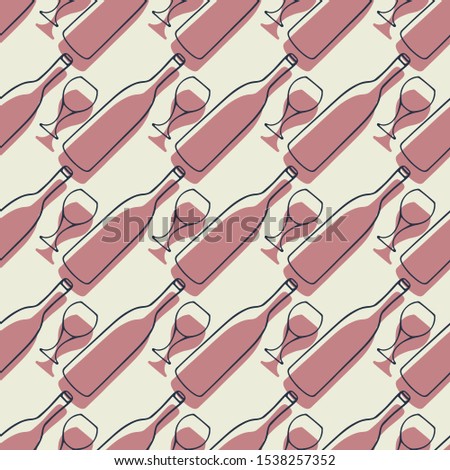 Hand drawn vector seamless pattern with doodle wine  bottles. Sketch drawing of wine glasses and bottles silhouettes. Wine, food ads