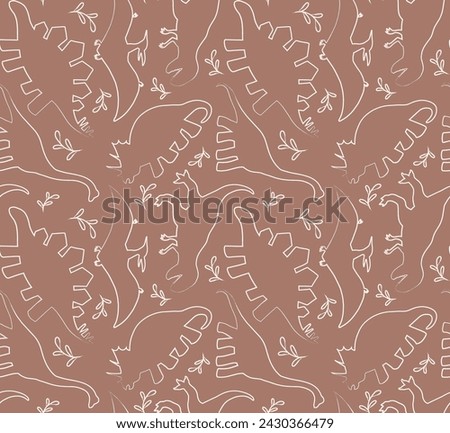 Dinosaurs Seamless Vector Pattern, Line art Dinosaurs Kids Seamless Repeat Design, textile scrapbook