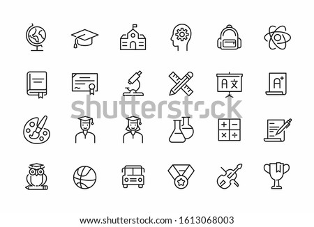 Education related minimal thin line icon set. Editable stroke symbol. 