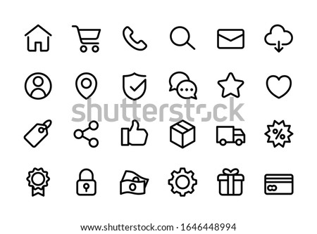 Online shopping application Interface related icon set. Website sign. 