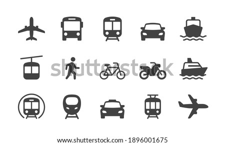  Set of Public Transportation related icons. Minimal flat graphic transport symbol.