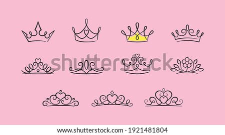 Cute Princess crown icon set -Editable Stroke