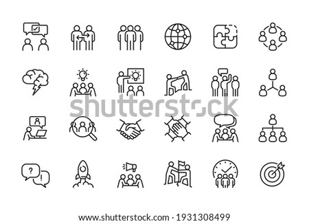Minimal Teamwork in business management icon set - Editable stroke, Pixel perfect at 64x64 Foto stock © 