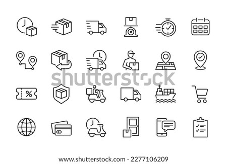 Package delivery, shipping related line icon set - Editable stroke, Pixel perfect at 64x64