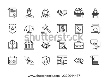 Law, Judgement, Lawsuit and Criminal investigation related icon set - Editable stroke, Pixel perfect at 64x64