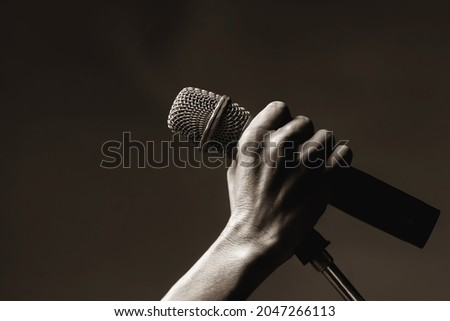 Similar – Image, Stock Photo Modern microphone in dark studio