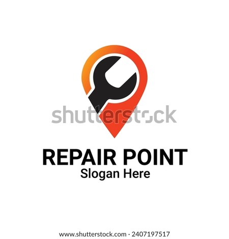 Fix Location Logo Design Concept With Pin Point Vector Symbol. Corporate Logotype for Production or Maintenance Repairing Service Business Spot.	
