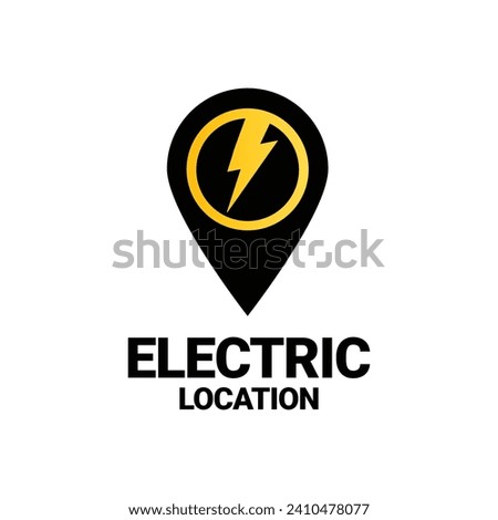 Electric Location Logo Sign Vector With Map Pointer Pin Icon. Geotag Point Icon With Electricity Symbol Vector Image.
