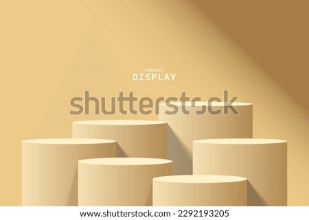 Empty brown room with set of six steps 3D cylinder podium pedestal or product display stand. 3D vector geometric platform design. Minimal wall scene for mockup. stage for product presentation.