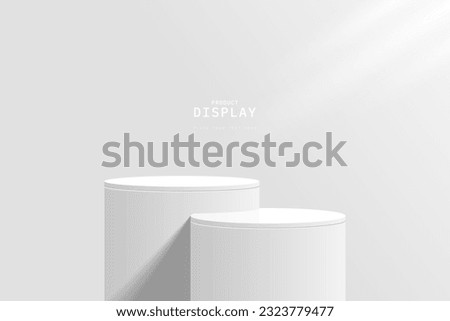 Minimal wall scene for mockup. Abstract steps white 3d cylinder podium pedestal realistic in 3d wall room. Stage for show product, showcase. 3d vector geometric platform design. vector rendering.