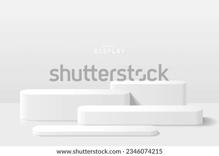 Clean white 3D room with set of round podium or stand for product display. podium scene for product display or mockup. stage for showcase. 3D Vector rendering. Abstract 3D geometric platform design.