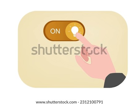 On and off toggle button with idea bulb icon, creative and idea sign, solution, idea concept. Human hand turning sign of innovation and success. vector illustration