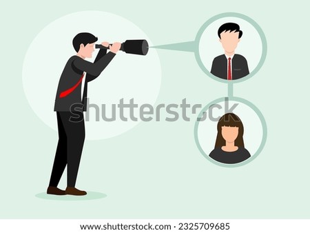 Searching for candidate, HR Human Resources find people to fill in job vacancy, recruitment or finding career opportunity concept, businessman HR look through binoculars to find candidate