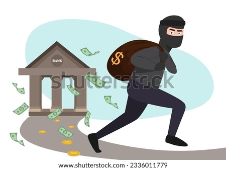 The thief tried to escape with a bag of money from a bank robbery. Portrait of a thief