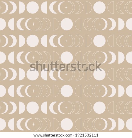 Seamless pattern with moon phases, stars. Vector astronomy Illustration.