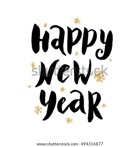 Happy New Year Card With Hand Drawn Lettering.Vector Illustration. - 494316877 : Shutterstock