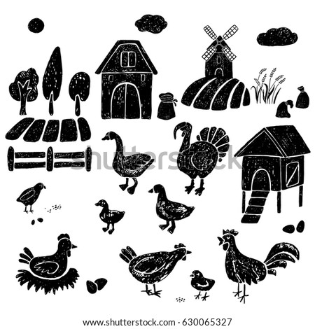 Farm hand drawn animals.Vector hand drawn illustration.