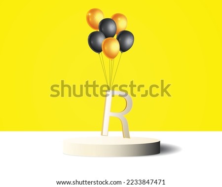 R letter design hanging with golden and black balloons Stock fotó © 