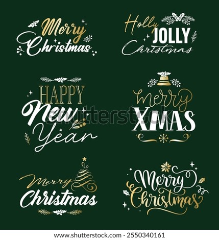 Gold vector hand-drawn doodle file. Trendy typography calligraphy lettering quotes about winter Christmas and New Year holidays background.